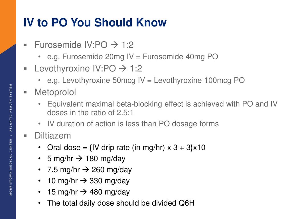 Diazepam conversion from iv to po
